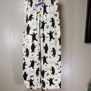 Little Blue House Bear Print Pajama Pants Cream Black Small 100% Cotton